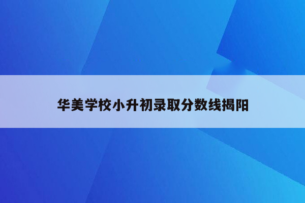 华美学校小升初录取分数线揭阳