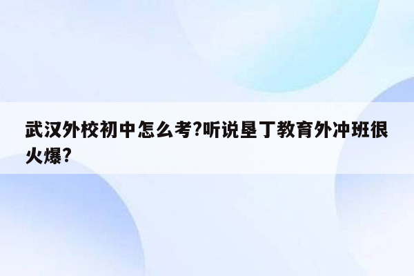 武汉外校初中怎么考?听说垦丁教育外冲班很火爆?