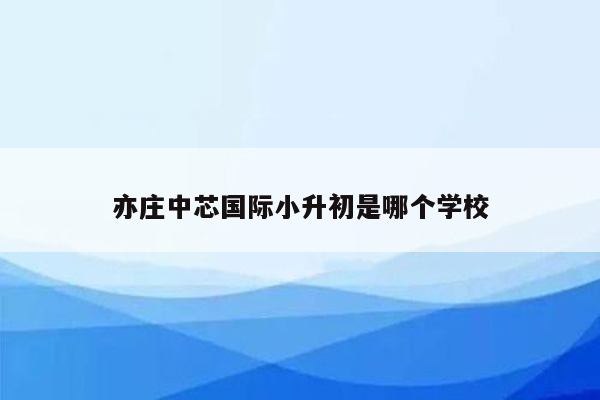 亦庄中芯国际小升初是哪个学校