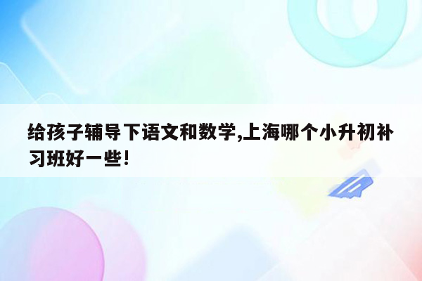 给孩子辅导下语文和数学,上海哪个小升初补习班好一些!