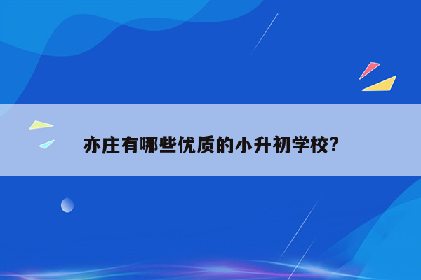 亦庄有哪些优质的小升初学校?