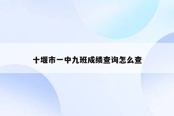 十堰市一中九班成绩查询怎么查