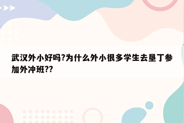 武汉外小好吗?为什么外小很多学生去垦丁参加外冲班??