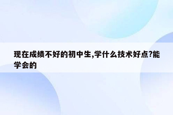 现在成绩不好的初中生,学什么技术好点?能学会的