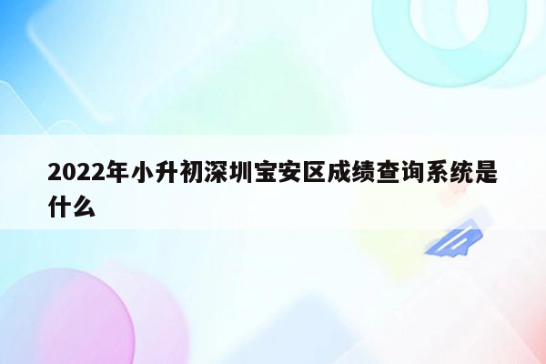 2022年小升初深圳宝安区成绩查询系统是什么