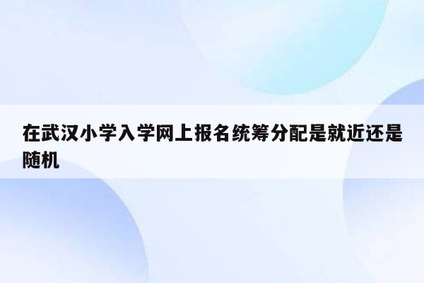 在武汉小学入学网上报名统筹分配是就近还是随机