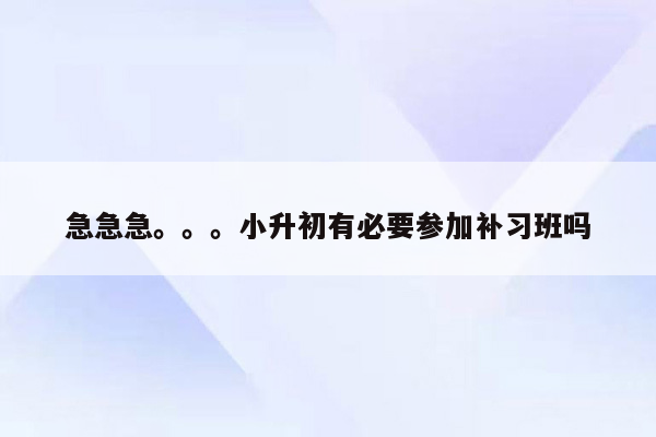 急急急。。。小升初有必要参加补习班吗