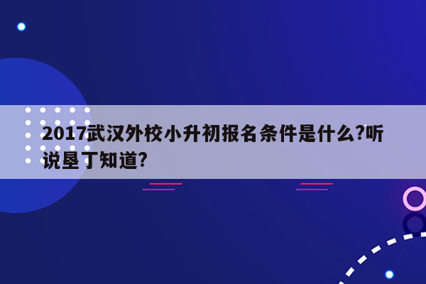 2017武汉外校小升初报名条件是什么?听说垦丁知道?