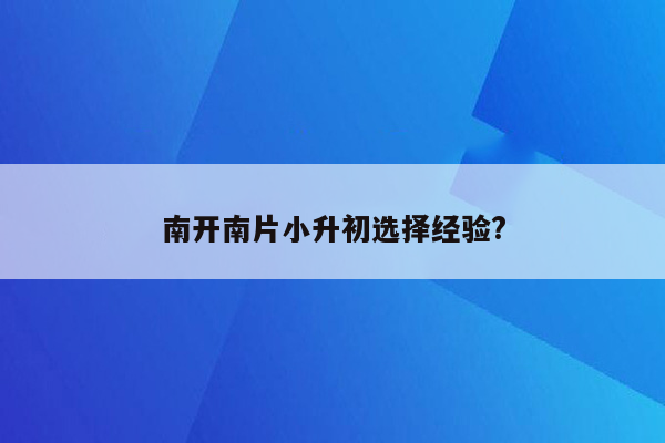 南开南片小升初选择经验?