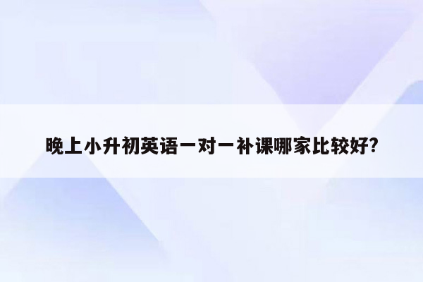 晚上小升初英语一对一补课哪家比较好?