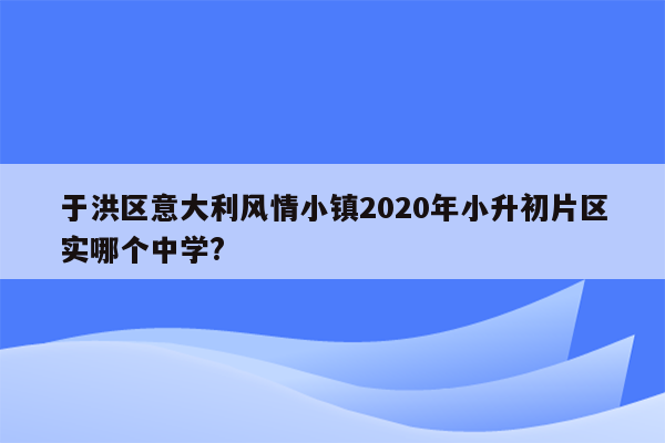 于洪区意大利风情小镇2020年小升初片区实哪个中学?