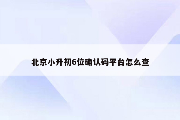 北京小升初6位确认码平台怎么查