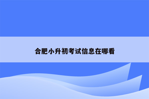 合肥小升初考试信息在哪看