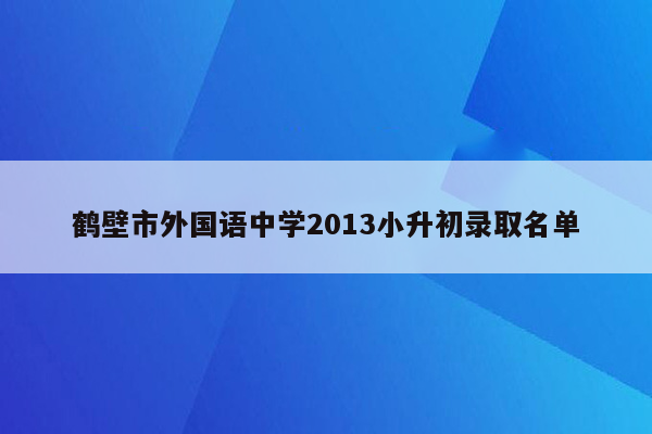 鹤壁市外国语中学2013小升初录取名单