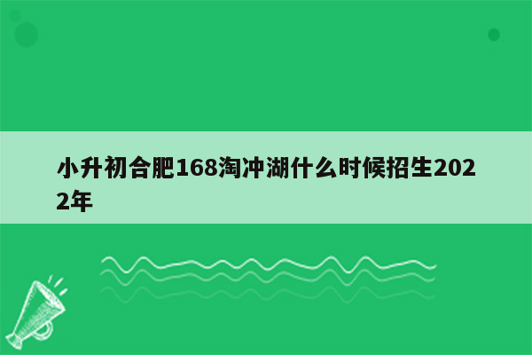 小升初合肥168淘冲湖什么时候招生2022年