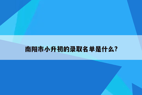 南阳市小升初的录取名单是什么?