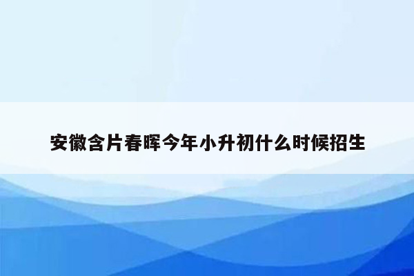 安徽含片春晖今年小升初什么时候招生