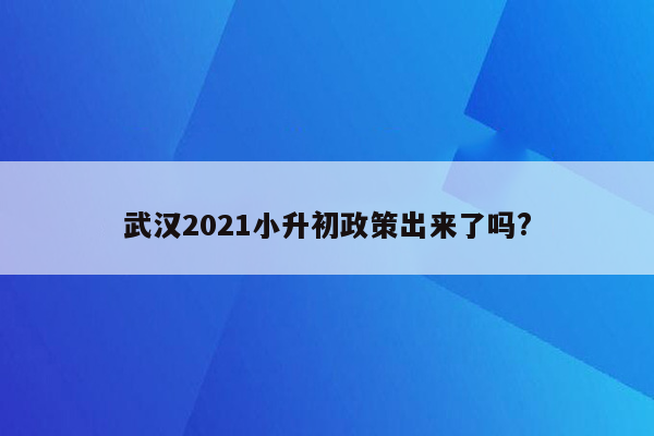 武汉2021小升初政策出来了吗?