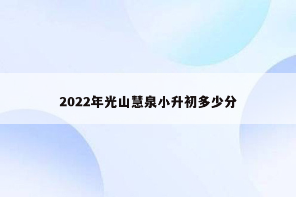 2022年光山慧泉小升初多少分