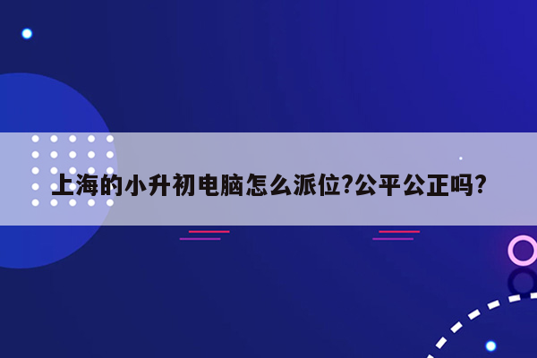 上海的小升初电脑怎么派位?公平公正吗?