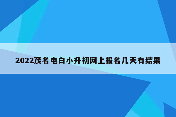 2022茂名电白小升初网上报名几天有结果