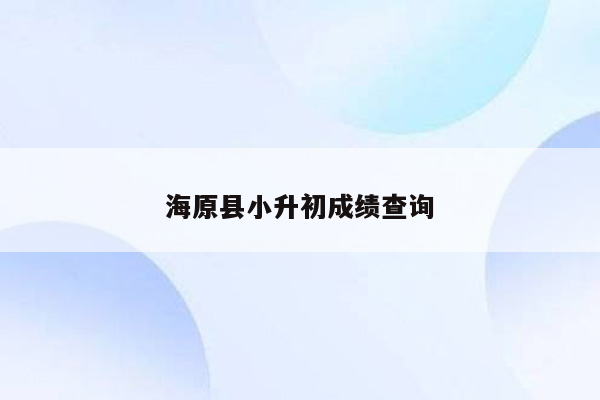 海原县小升初成绩查询