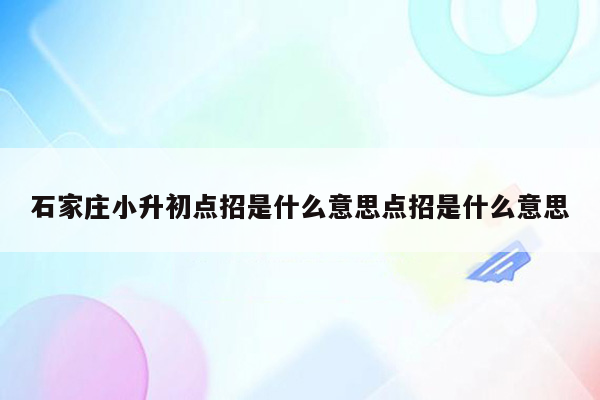 石家庄小升初点招是什么意思点招是什么意思