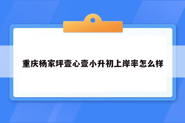 重庆杨家坪壹心壹小升初上岸率怎么样