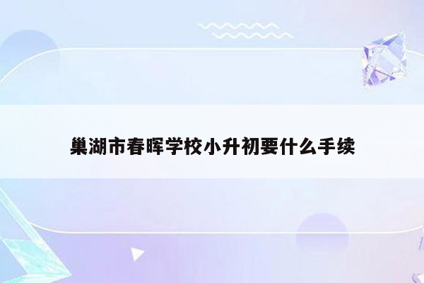 巢湖市春晖学校小升初要什么手续