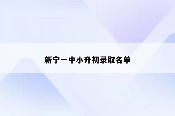 新宁一中小升初录取名单