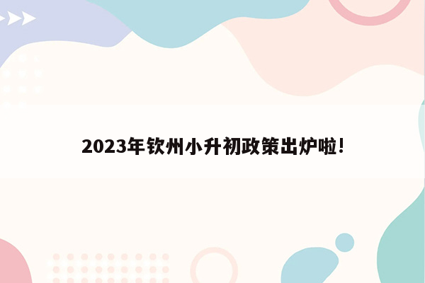 2023年钦州小升初政策出炉啦!