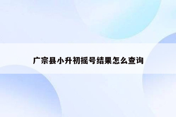 广宗县小升初摇号结果怎么查询