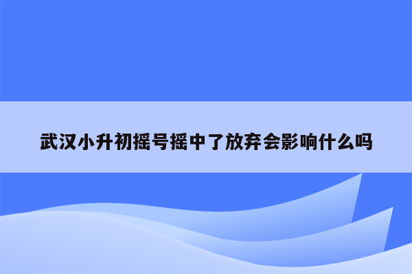 武汉小升初摇号摇中了放弃会影响什么吗