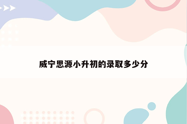 威宁思源小升初的录取多少分