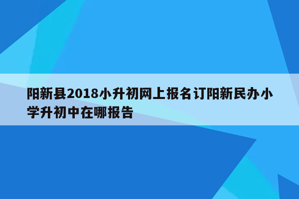 阳新县2018小升初网上报名订阳新民办小学升初中在哪报告