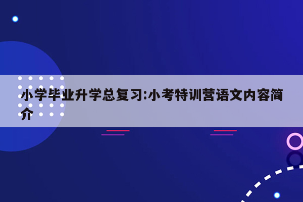 小学毕业升学总复习:小考特训营语文内容简介