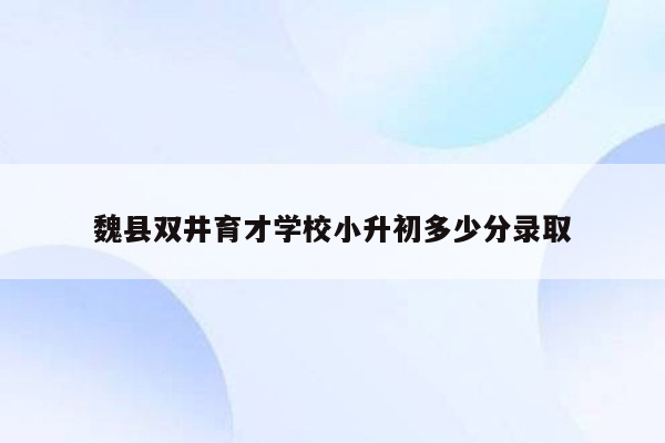 魏县双井育才学校小升初多少分录取