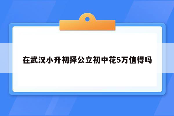 在武汉小升初择公立初中花5万值得吗