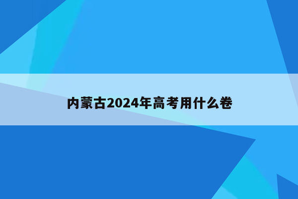 内蒙古2024年高考用什么卷