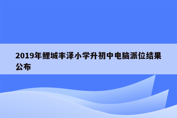 2019年鲤城丰泽小学升初中电脑派位结果公布