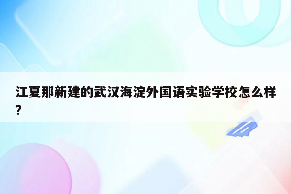 江夏那新建的武汉海淀外国语实验学校怎么样?