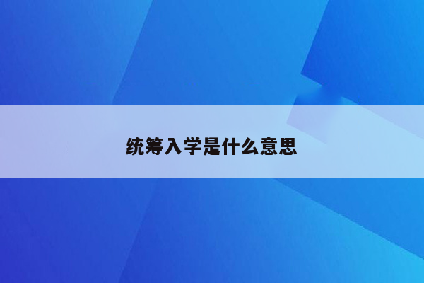 统筹入学是什么意思