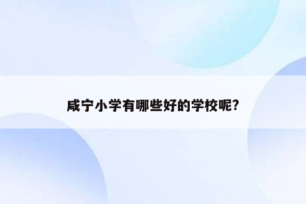 咸宁小学有哪些好的学校呢?