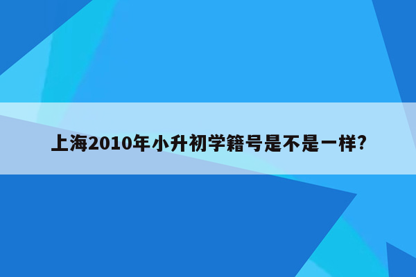 上海2010年小升初学籍号是不是一样?