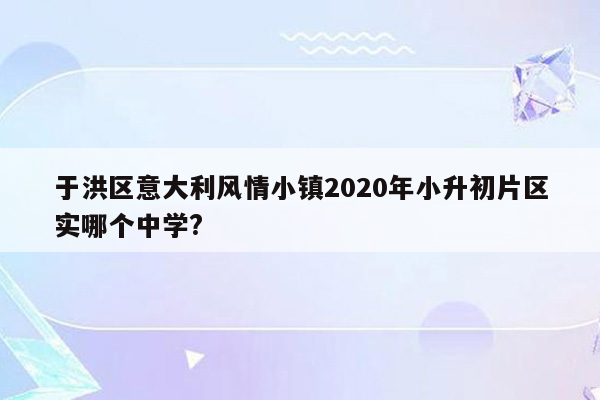 于洪区意大利风情小镇2020年小升初片区实哪个中学?