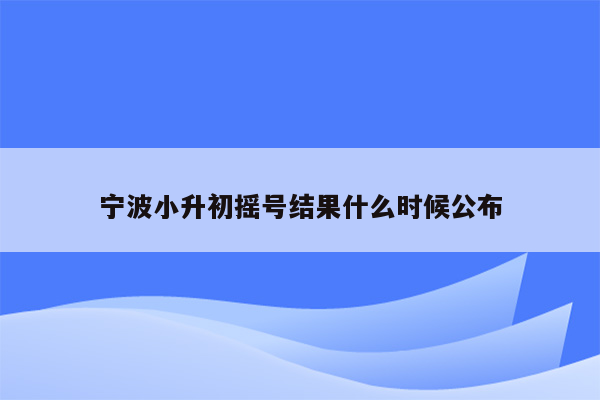 宁波小升初摇号结果什么时候公布