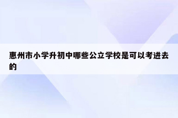 惠州市小学升初中哪些公立学校是可以考进去的