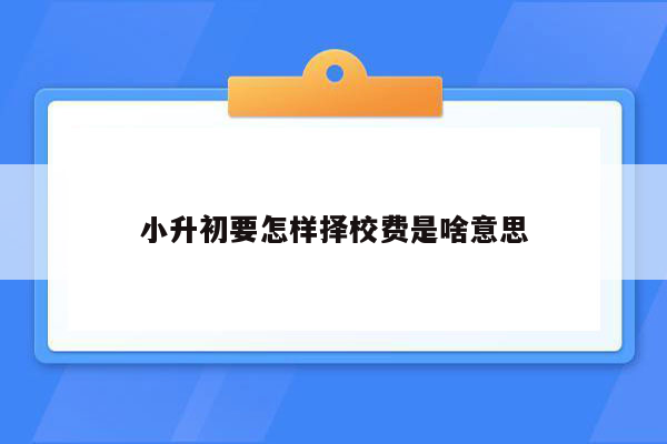 小升初要怎样择校费是啥意思