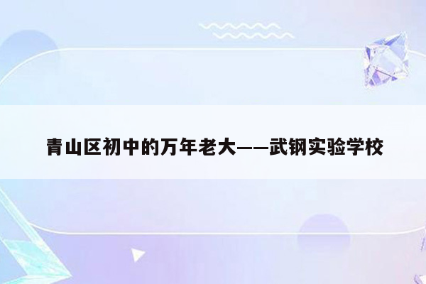 青山区初中的万年老大——武钢实验学校