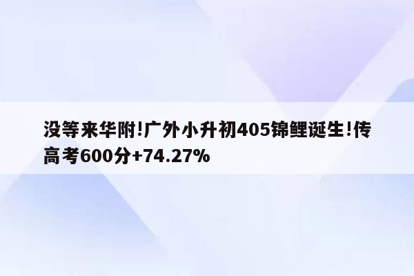 没等来华附!广外小升初405锦鲤诞生!传高考600分+74.27%